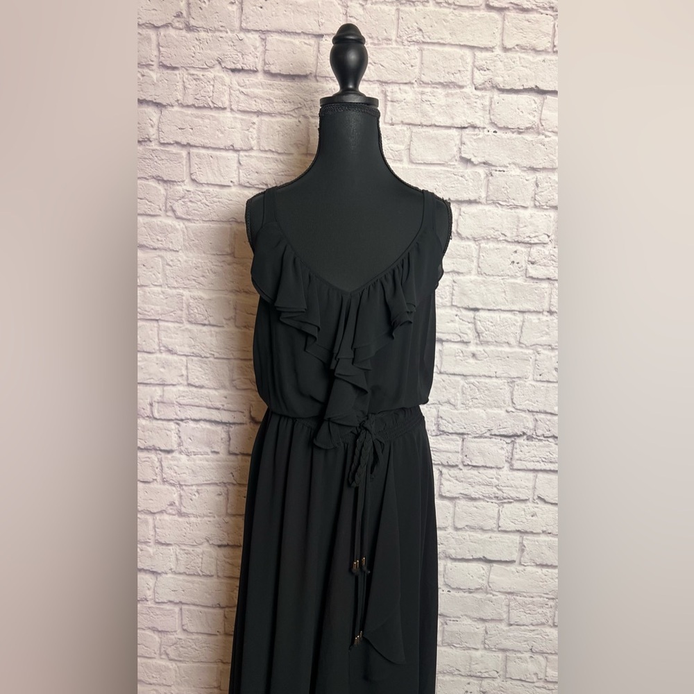 Caché Sleeveless Maxi Dress with High-Low Hem, Ruffle, & Fabric Belt size M